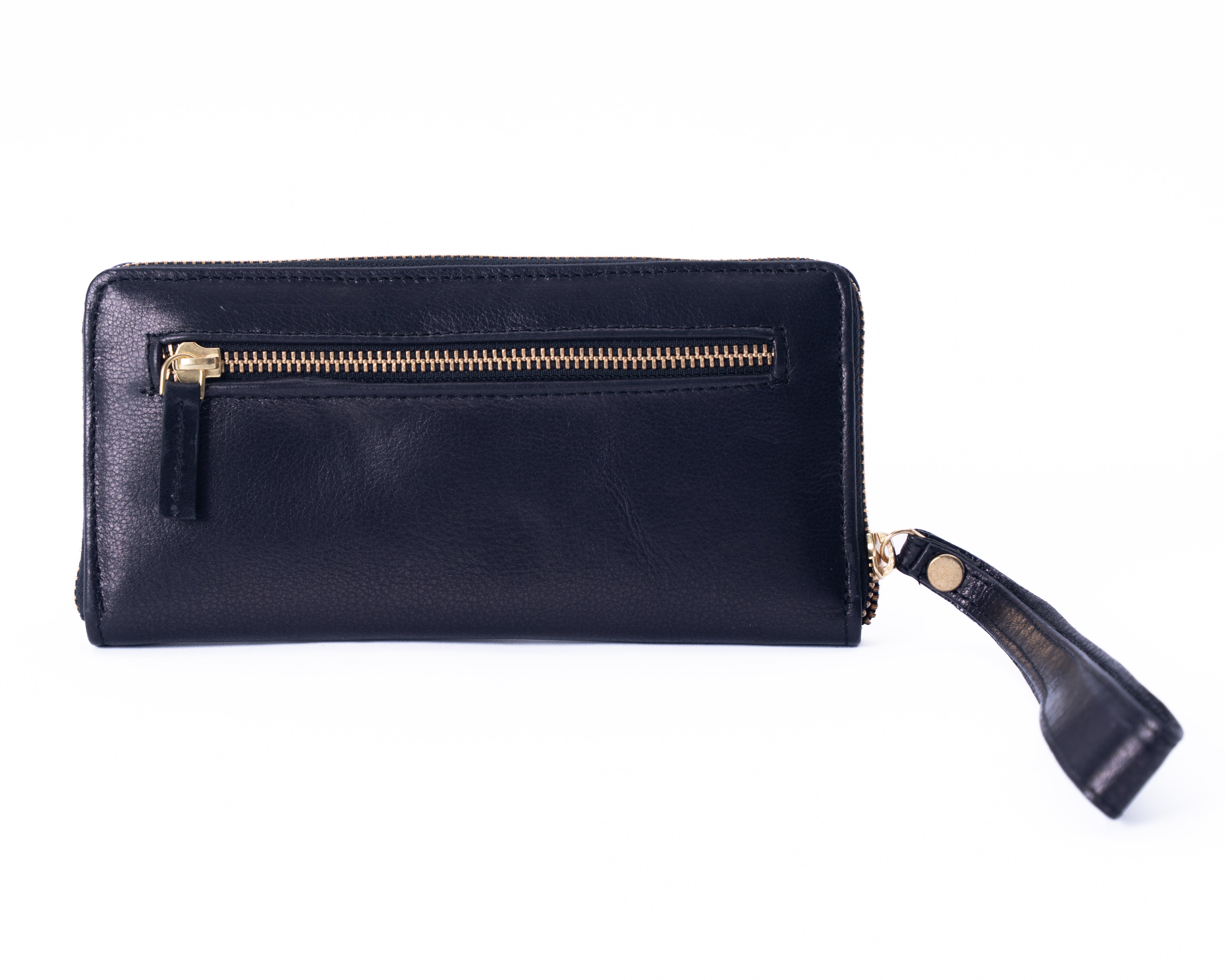 Backside of hand-stitched detailing on Peakline wristlet